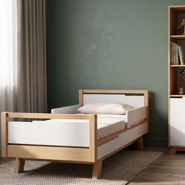Dětská postel Lussi Gekko 160x80. Bílá / Přírodní buk